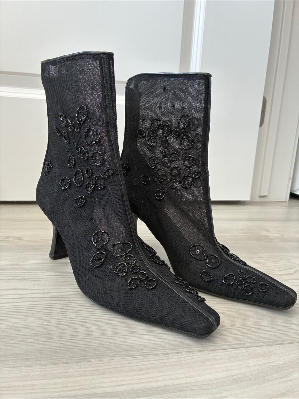 Enzo Angiolini Size 8M Mesh Ankle 3” Heeled Bootie with Beaded Embroidery